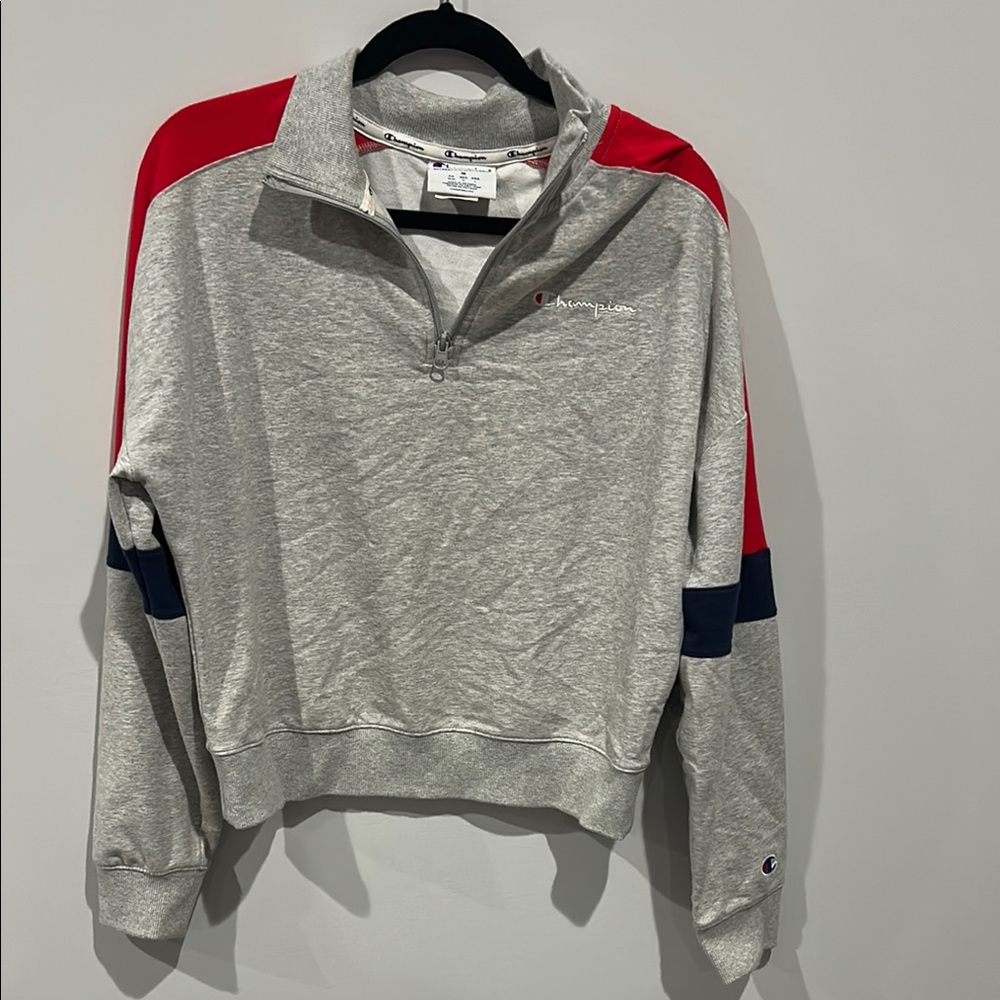 Champion Gray and Red Pullover Sweatshirt